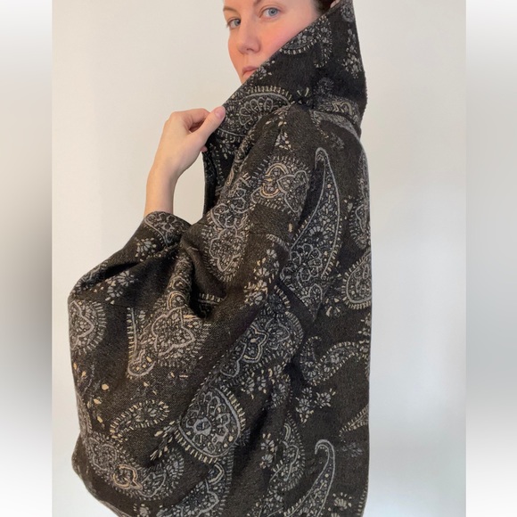 Vintage grey wool kimono coat / size 10 / paisley pattern - Picture 10 of 11